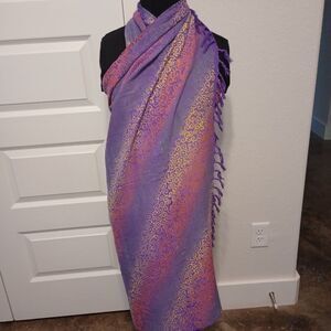 Hand Made Shawl/Wrap/Scarf with Fringe; Purple/Yellow/Pink, Size (44W x 62L)